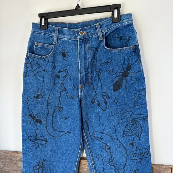 Vintage Pace Jeans Girls Husky 14 Lizards Flowers Artist - Picture 5 of 10